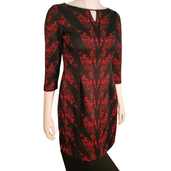 TAHARI Red Blk Graphic Snakeskin Dress 4P Leather Trim Whimsygoth Indie Artwear - Picture 4 of 11